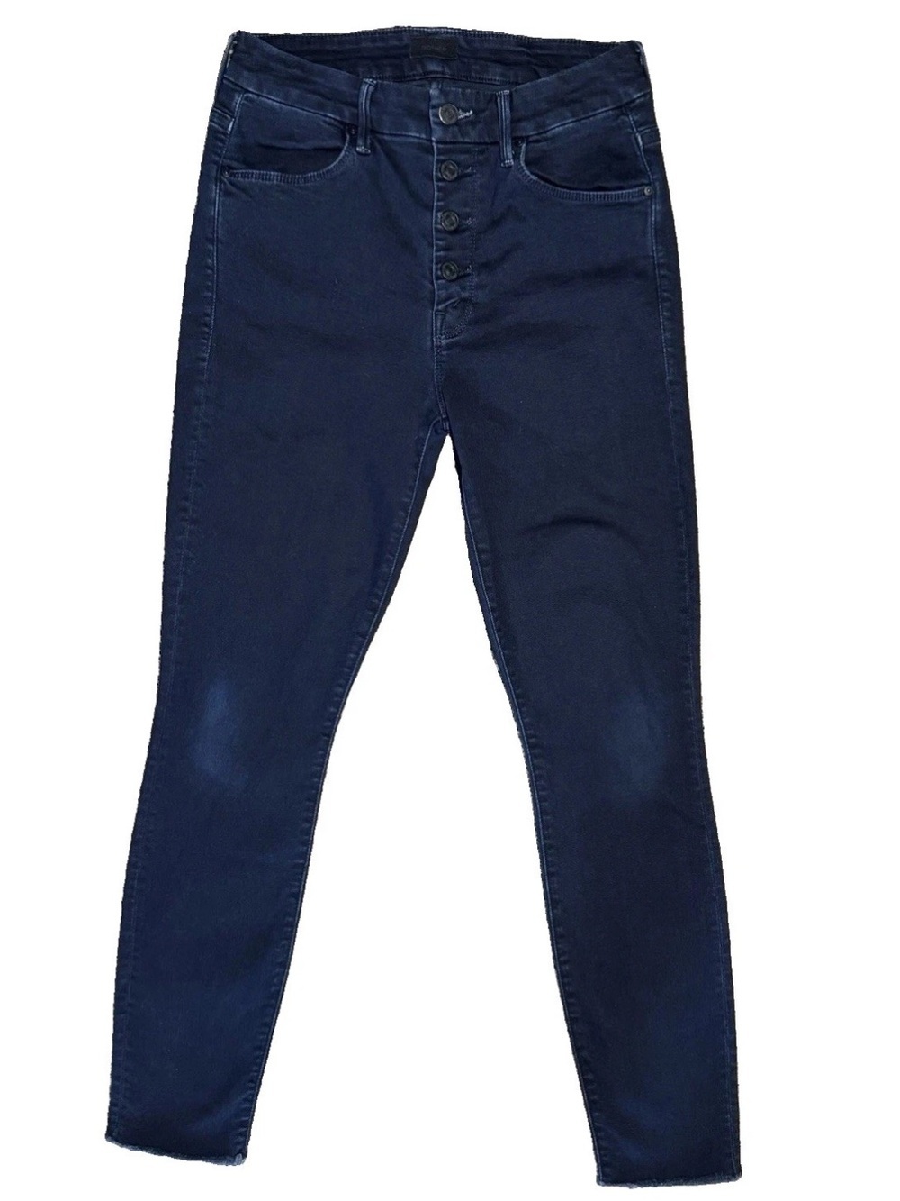 Mother Pixie Ankle Fray Jeans Holding Hands 27 Dark Indigo Button Fly High Rise